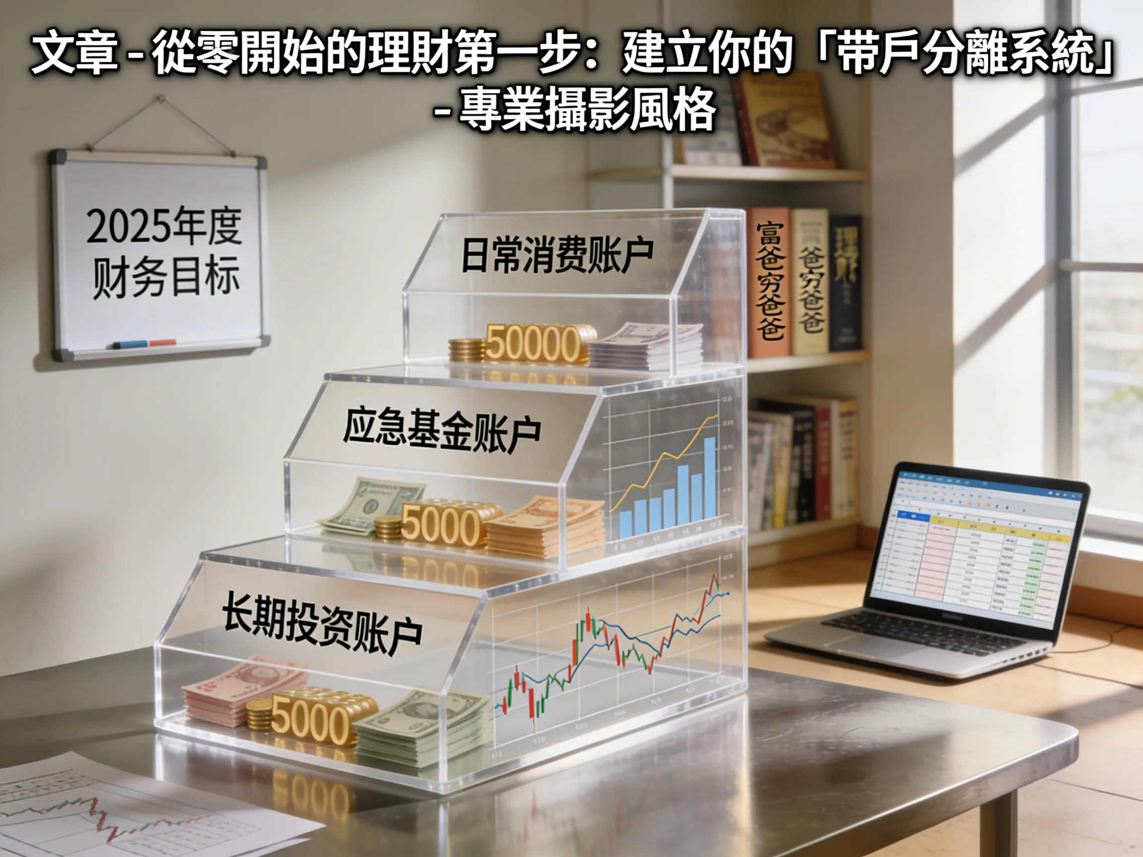 文章 - 從零開始的理財第一步：建立你的「帳戶分離系統」 - 專業攝影風格